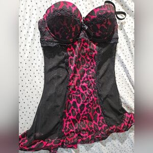 Rampage intimates - stretchy animal print mesh lace lingerie ruffle